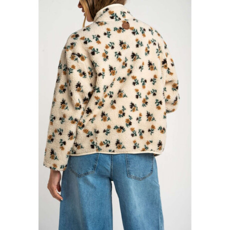 Campera Corderito Estampada Flores Nácar