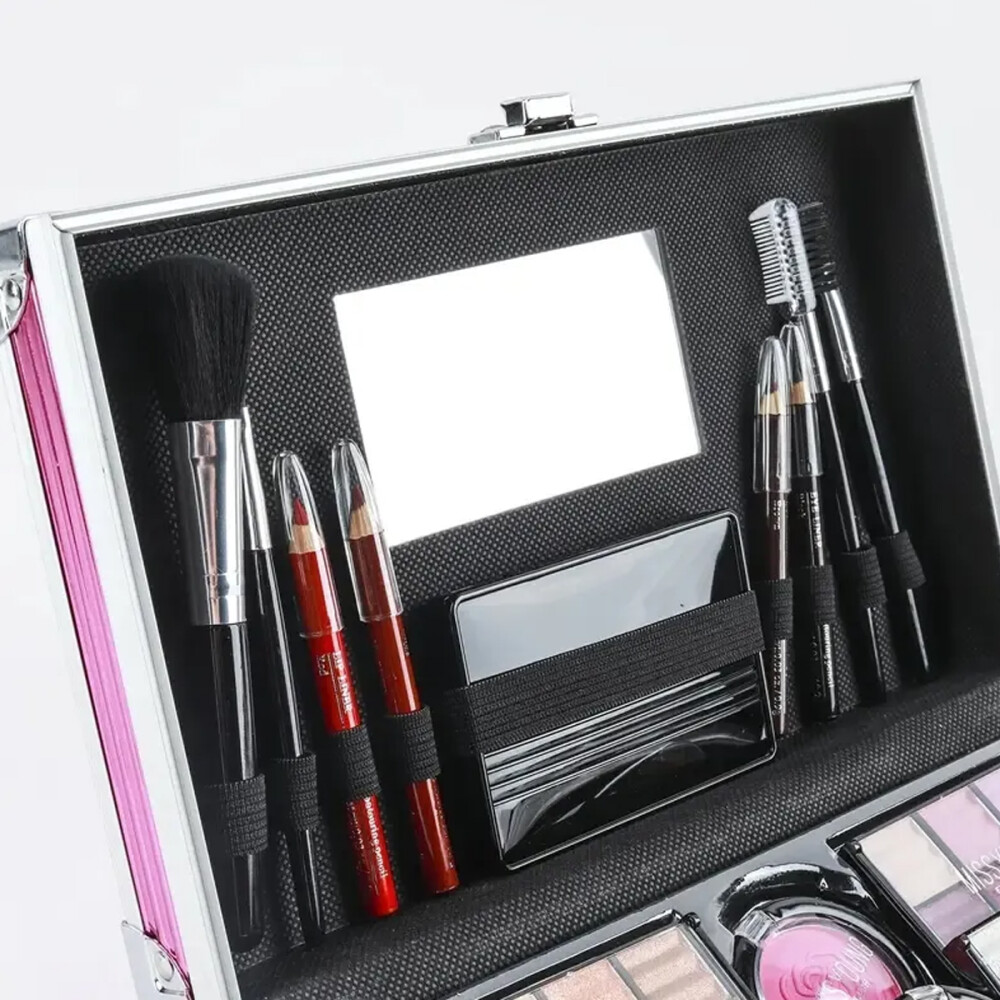 Valija De Maquillaje Grande Con Cosmeticos Incluidos Plateado