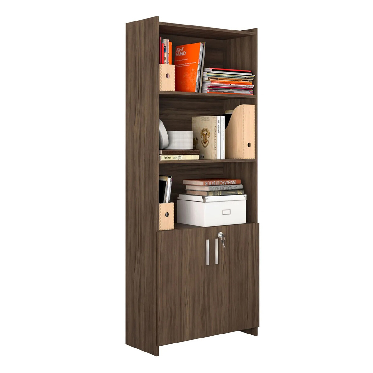 Biblioteca con llave / Dos puertas y estantes - MARRON 