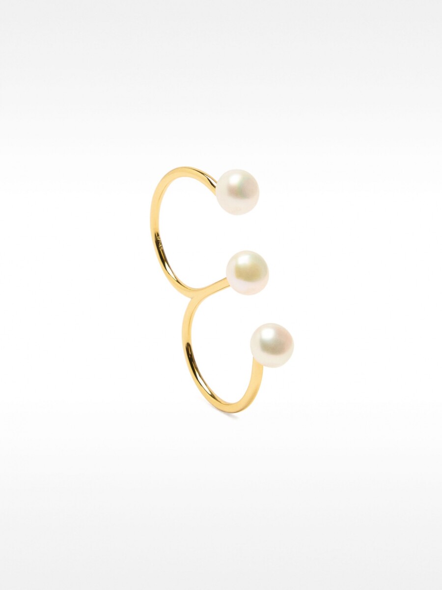 Anillo Doble Con Perlas De Agua Dulce - Plata De Ley 925 dorado