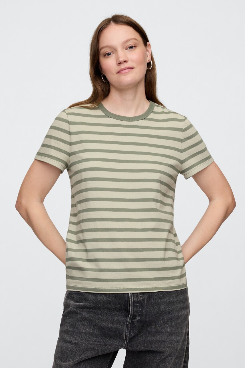 Remera A Rayas Cuello Redondo Mujer Green Stripe