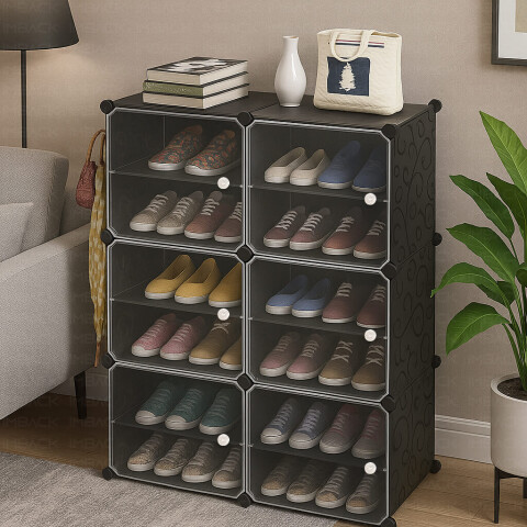 Zapatera Organizador IMBACK IBK-PLC005 | 12 Compartimentos, Compacta, Moderna y Resistente Negro Zapatera Organizador IMBACK IBK-PLC005 | 12 Compartimentos, Compacta, Moderna y Resistente Negro