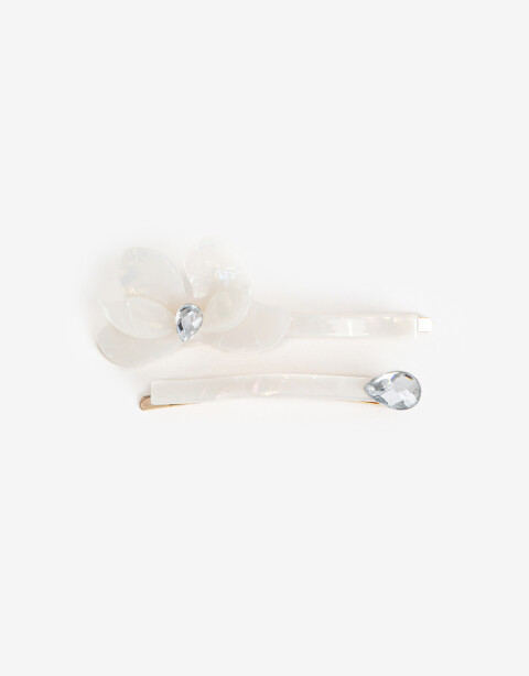 Horquillas con Accesorios Acrilico Set De 2 Hebillas Noche De Acrílico Con Strass. - Blanco Crudo