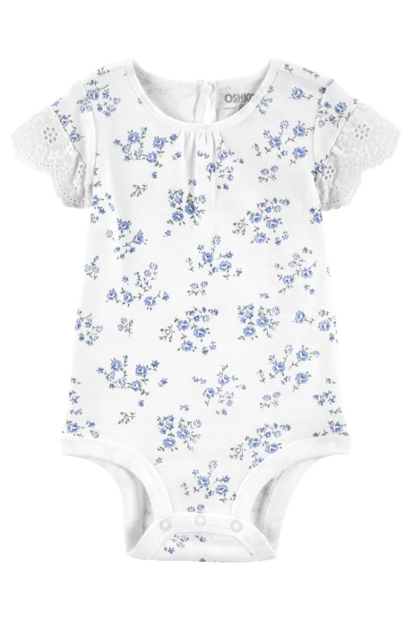 Body de algodón, manga con broderie, diseño floral Body de algodón, manga con broderie, diseño floral