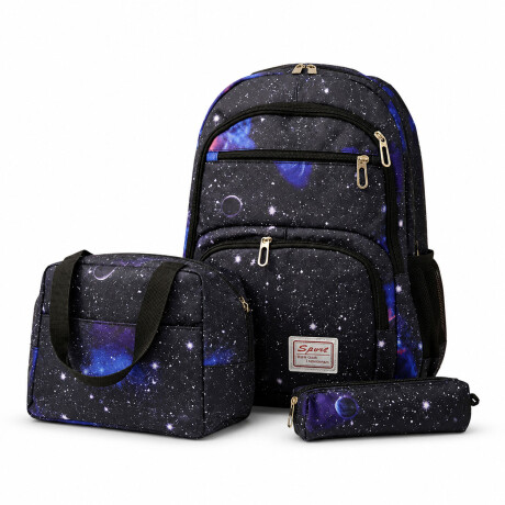 Set Mochila Lonchera Cartuchera Unisex Resistente 3 Piezas Negro