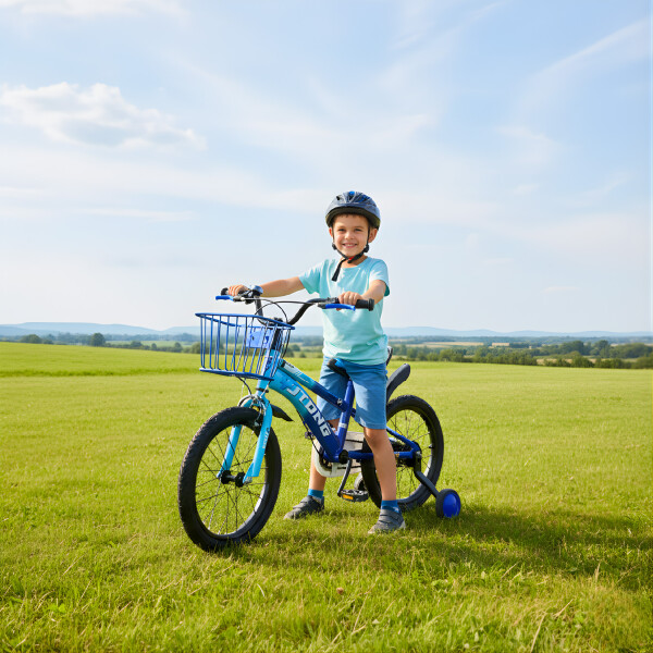 Bicicleta Infantil Yjtong R18 Canasto Rueditas Guardabarro Azul 1