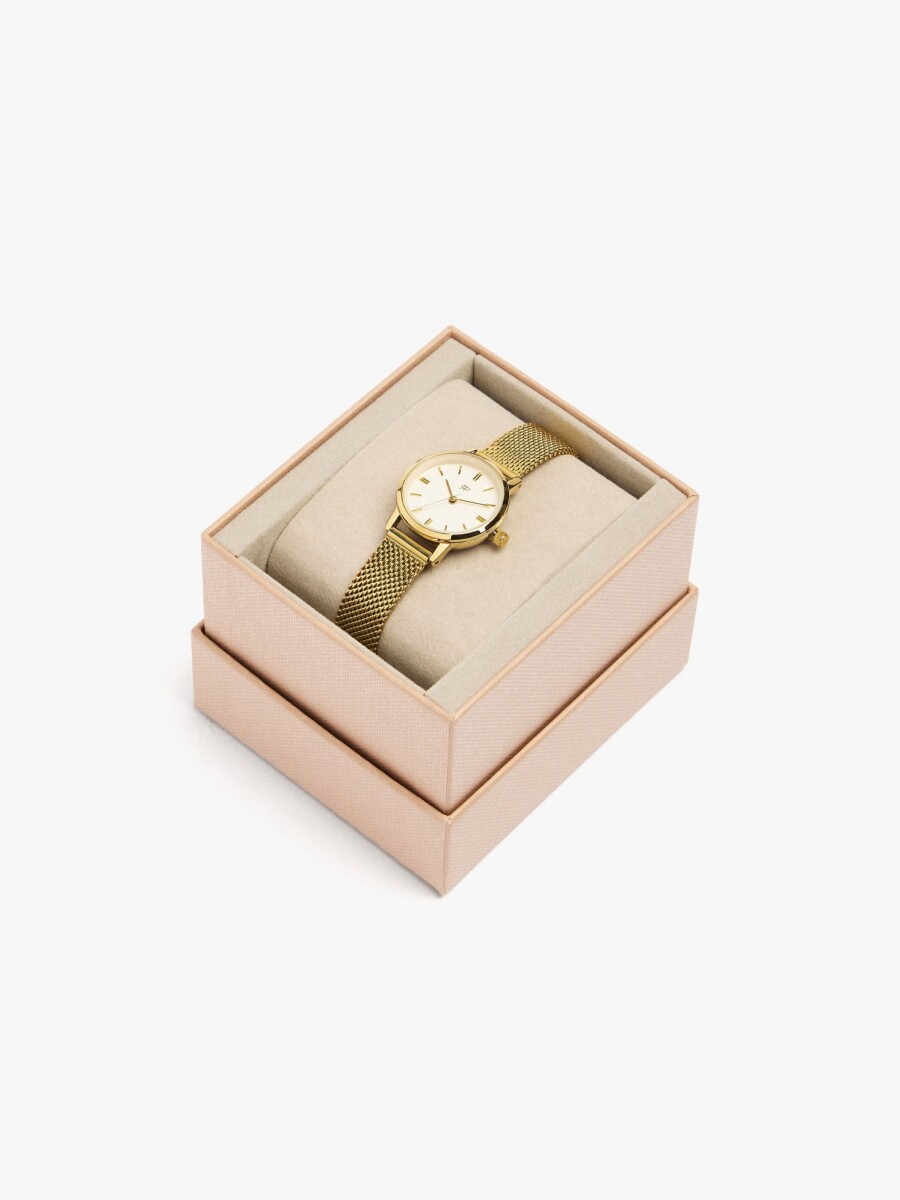 Reloj De Punto Metálico De Acero Inoxidable dorado