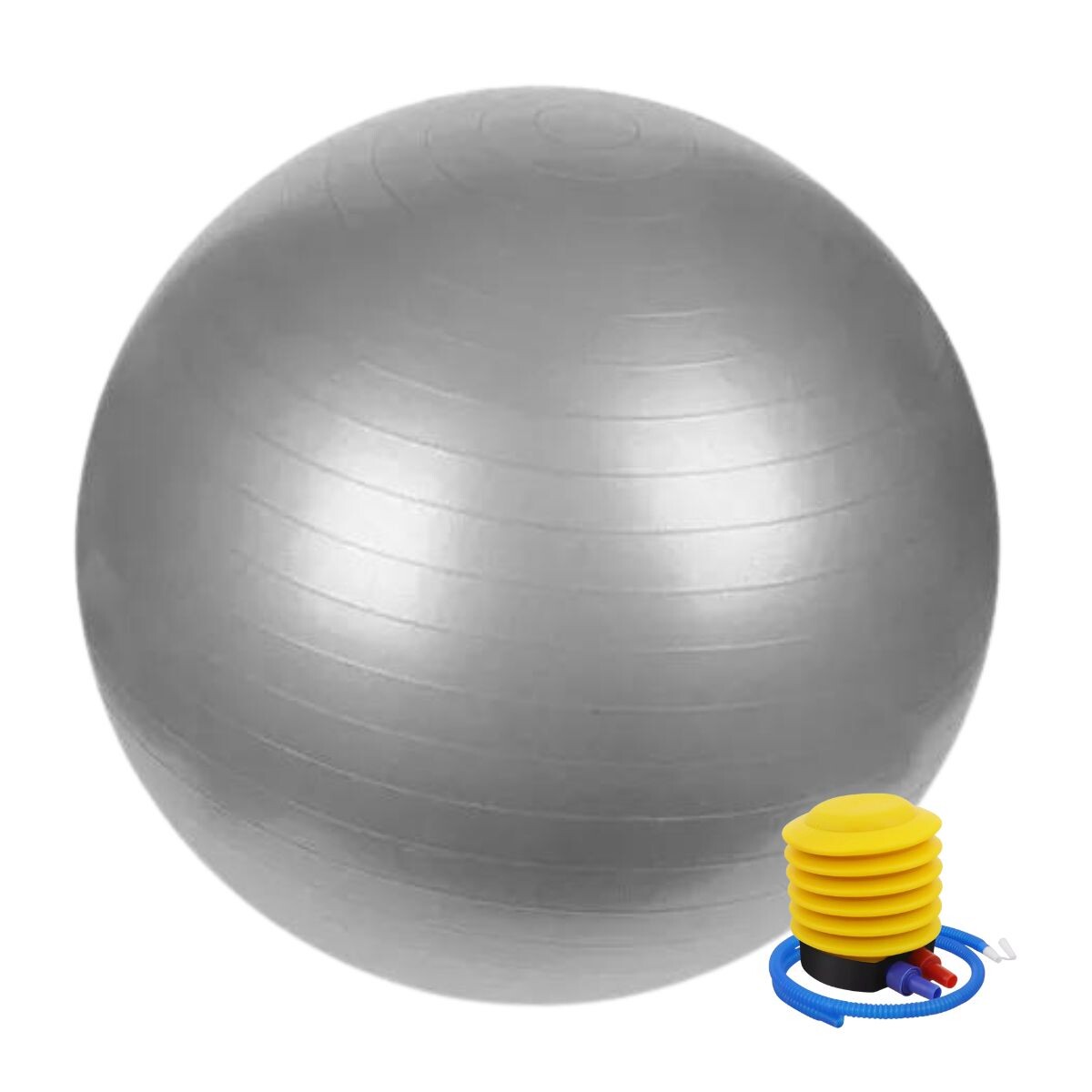 Pelota 65 Cm Gris Pilates Yoga Gimnasia + Inflador De Pie Gym 