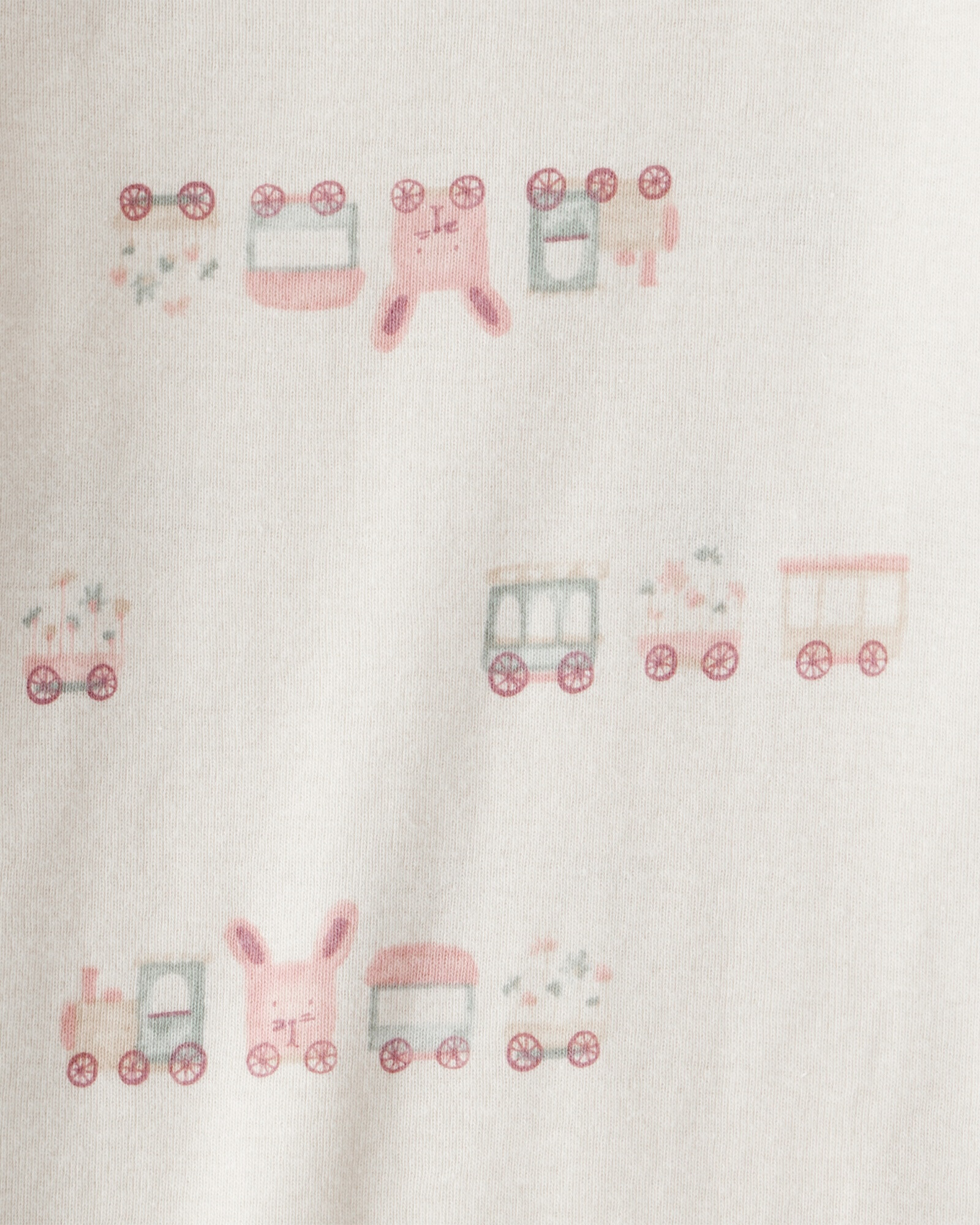 Set tres piezas de algodón, pantalón y dos bodies, rosados, diseño trenes Sin color