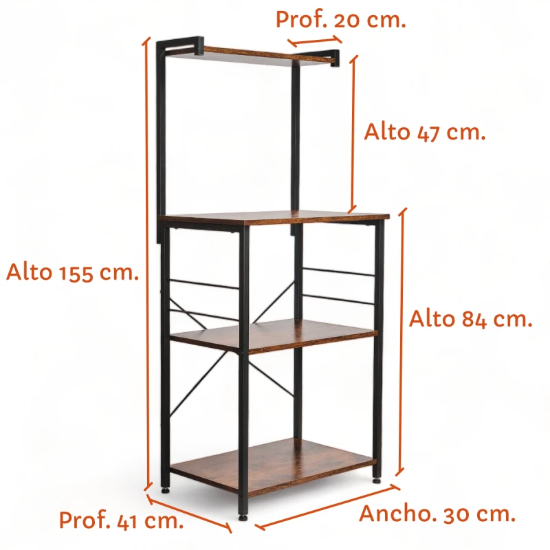Mueble auxiliar Rack organizador 4 niveles de cocina Hierro y MDF Sin Color