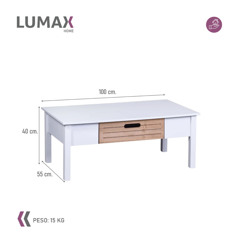 Mesa de centro Lumax de 1 cajón madera y blanco Mesa de centro Lumax de 1 cajón madera y blanco