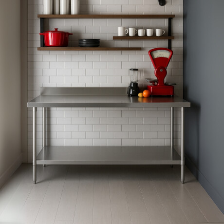 Mesada con Respaldo y Estante Inferior de Acero Inoxidable 150 x 70 cm Mesada con Respaldo y Estante Inferior de Acero Inoxidable 150 x 70 cm