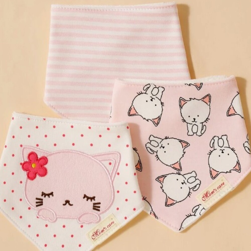 Set baberos bandana x3 gatita rosa