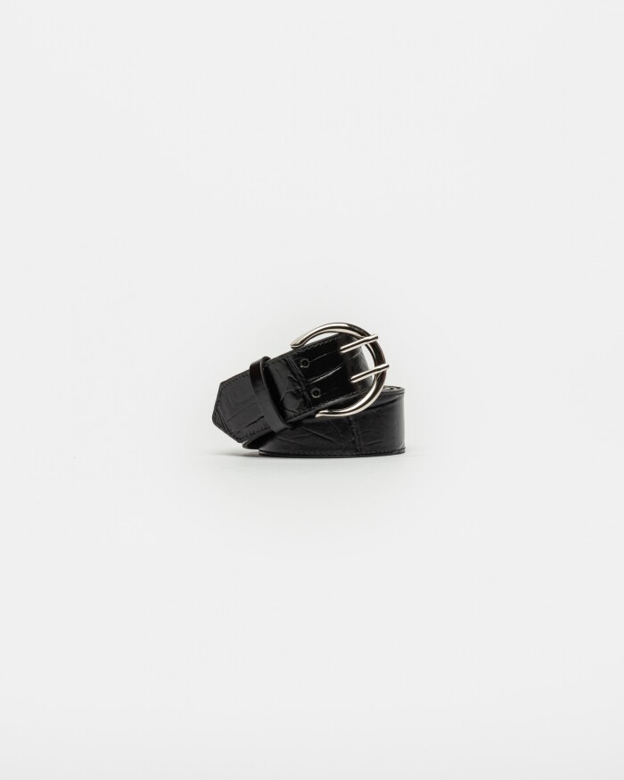 Cinturon Indie En Cuero Grabado Big Croco Negro