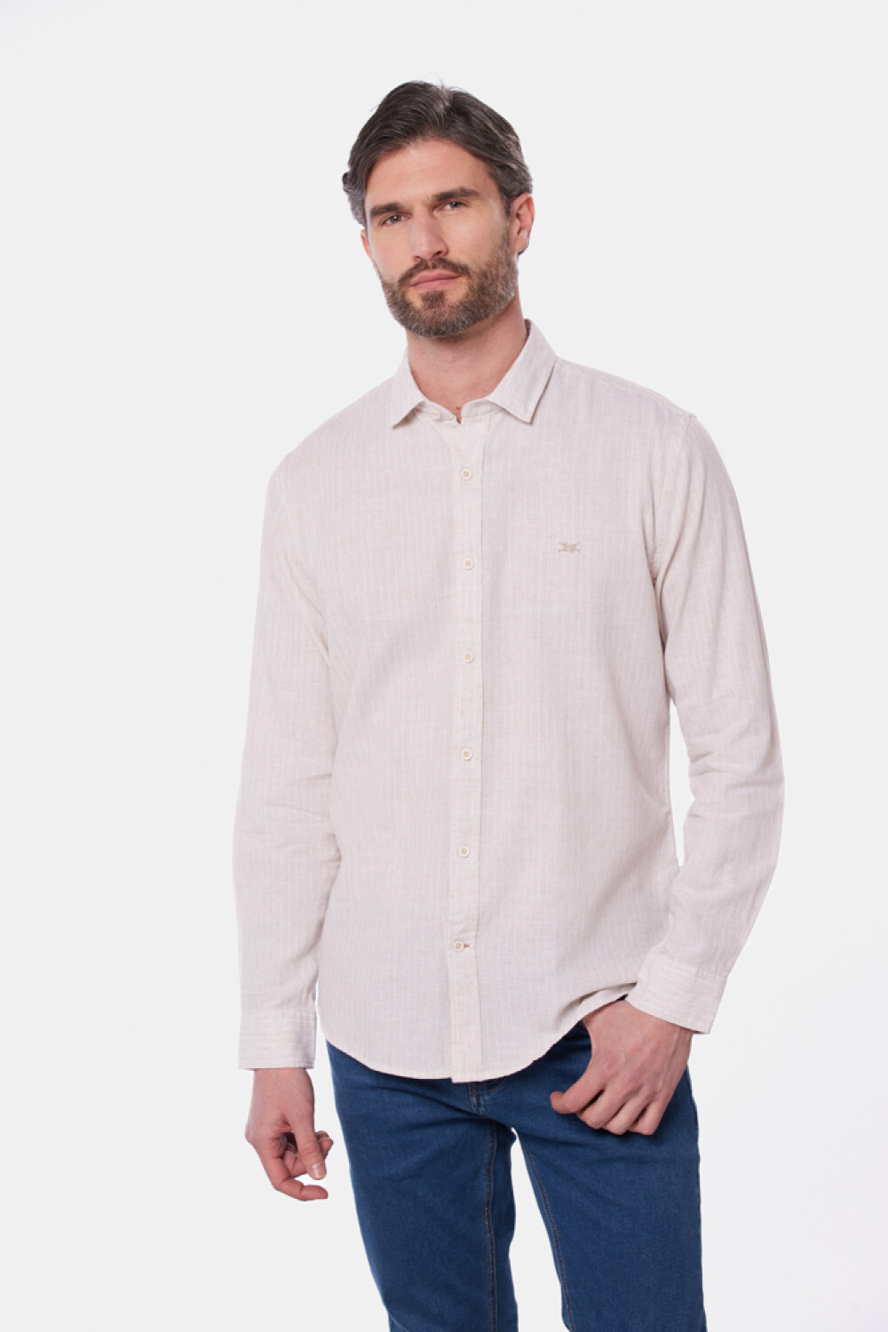 CAMISA DE LINO RAYADA Beige