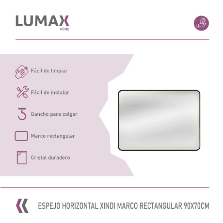 Espejo Horizontal Lumax Xindi Marco Rectangular 90 x 70cm Negro