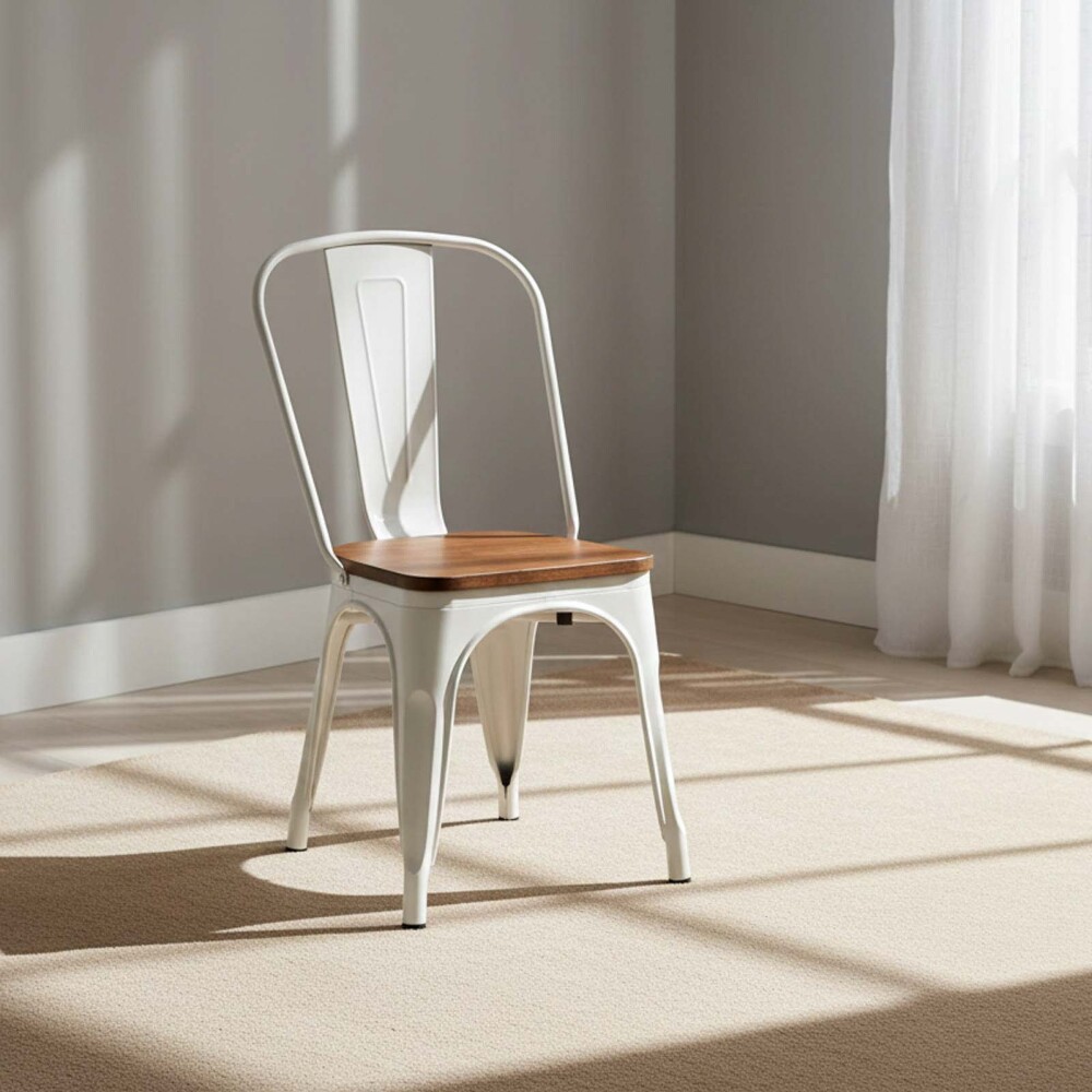 SILLA DE COMEDOR CY-2000W2 METAL BLANCO ESTILO TOLIX