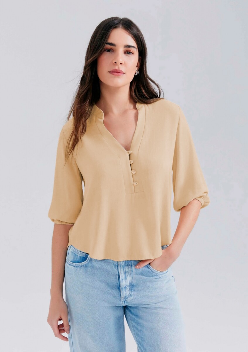 BLUSA FEMENINA ESCOTE V CON BOTONES - AMARILLO 