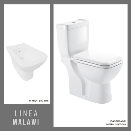 JUEGO DE INODORO CON MOCHILA TAPA Y BIDET DESCARGA 25 CM LINEA MALAWI MARCA AQUALIA 000