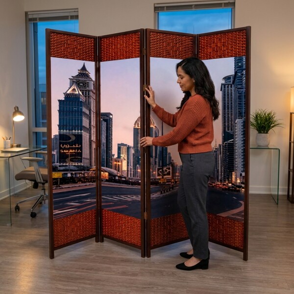 Biombo 4 Paneles 1.80x1.80m Diseños Ratán Sintético Ciudad