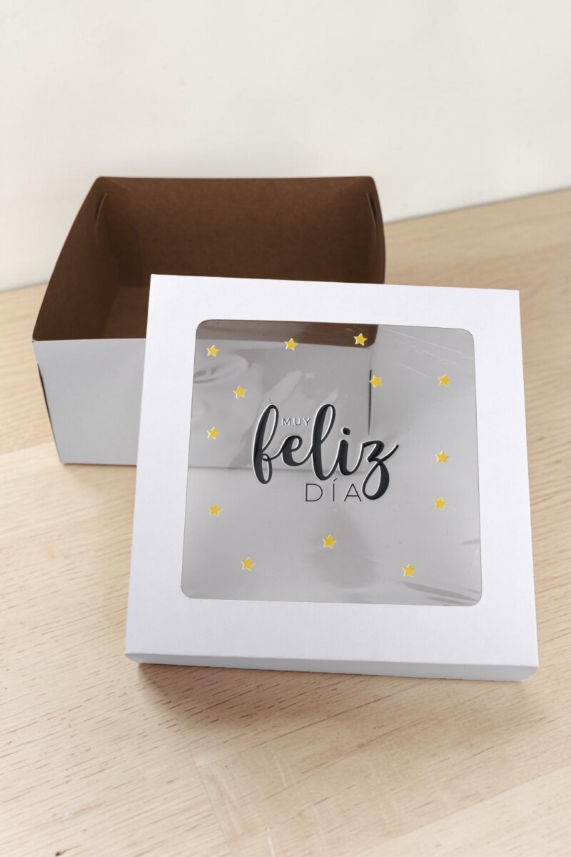 Caja flexi 20x20x9,5. c/visor impreso - MUY FELIZ DIA 