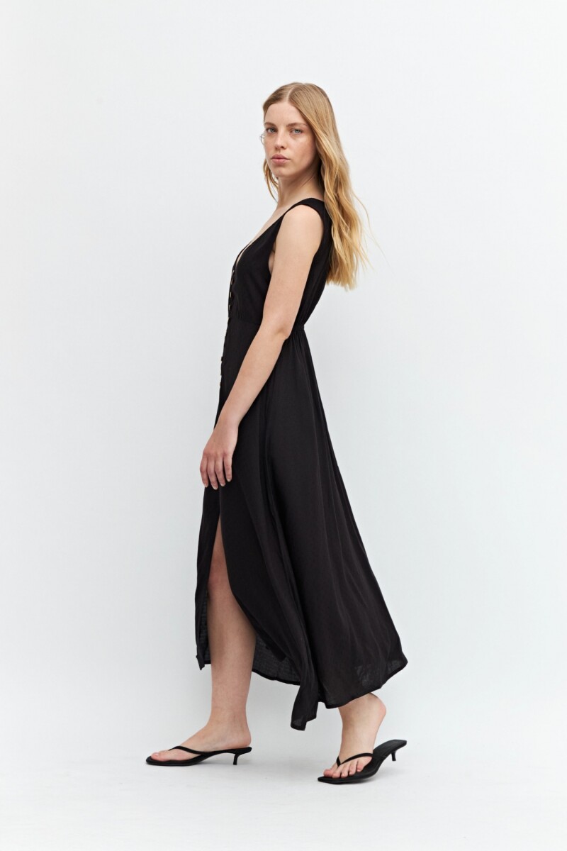 Maxi vestido con botones negro