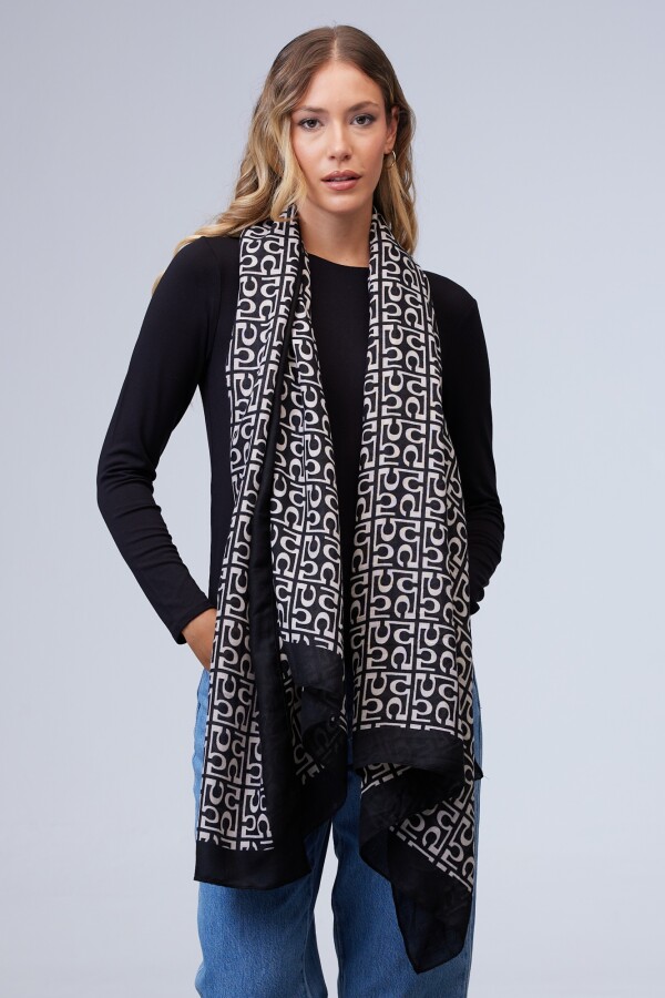 Pashmina Printed NEGRO/BEIGE