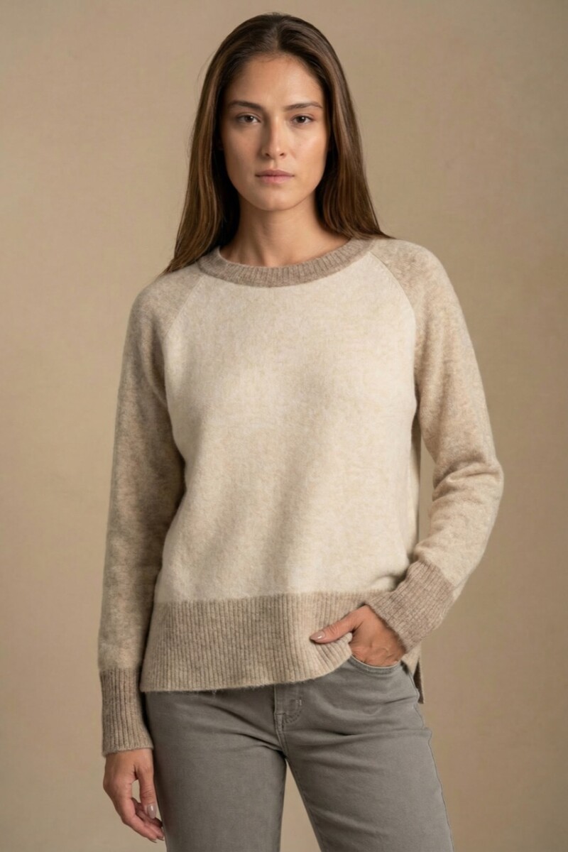 Sweater Color Block Beige Melange
