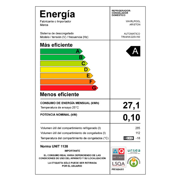 Heladera Ariston Tre44akdwa 428 L HELADERA ARISTON TRE44AK 428LTS AP
