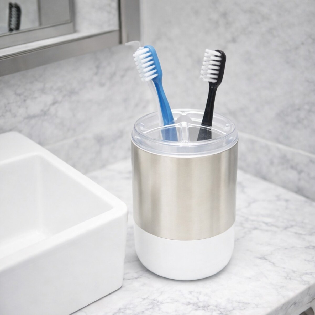 Vaso Portacepillo de Plástico y Acero Inoxidable 