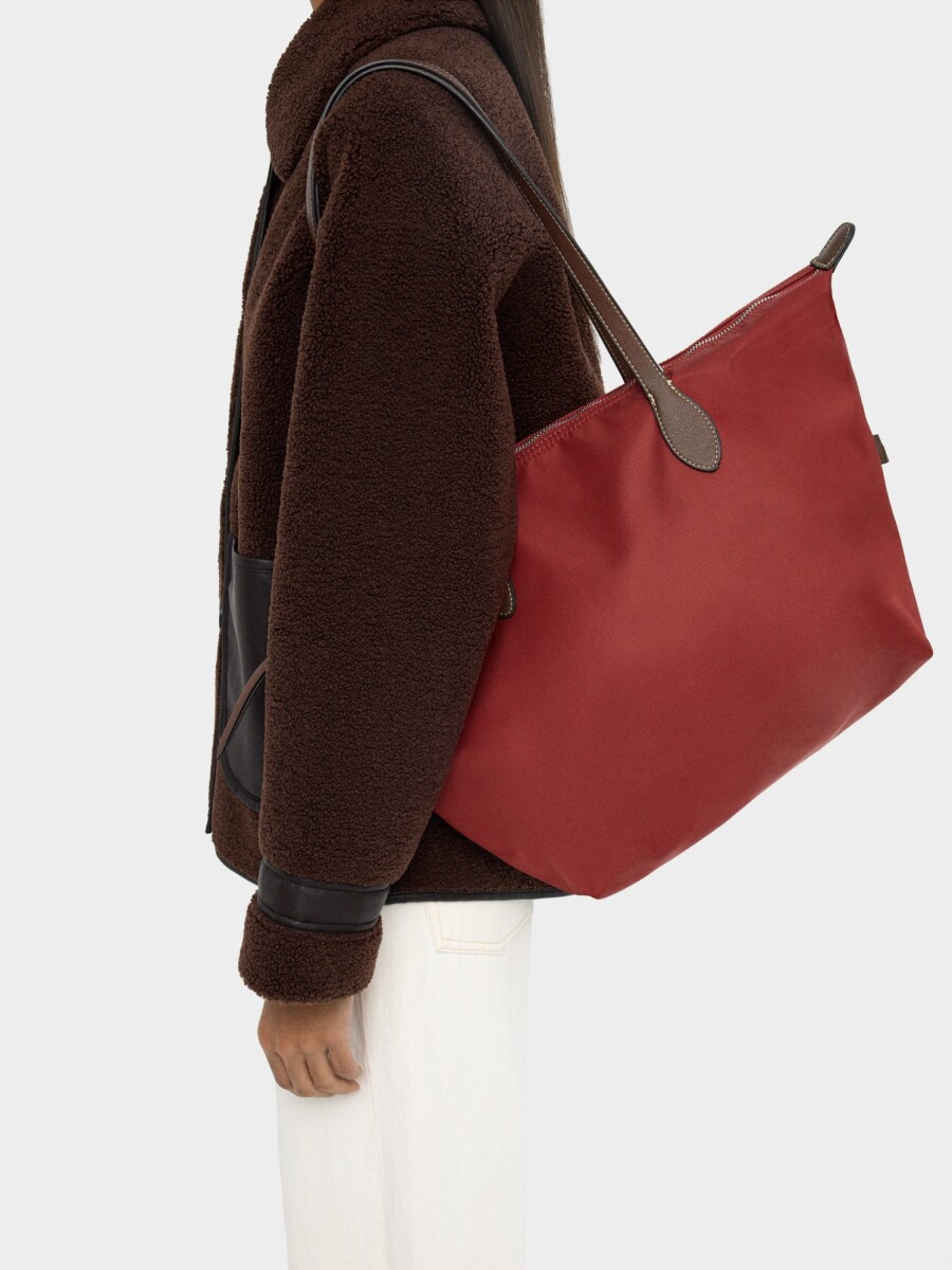 Bolso Shopper Liso De Nylon rojo