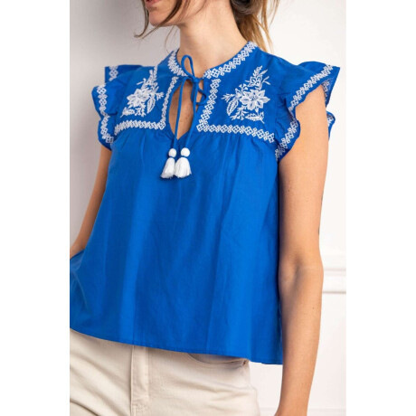 Blusa Bordado Azul Francia