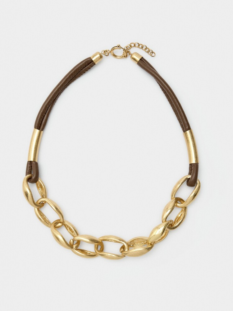 Collar Corto De Eslabones Con Cordón marron