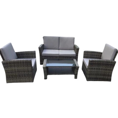 Juego de Sofá de Acero Galvanizado y Ratán Marrón 4 Piezas Juego de Sofá de Acero Galvanizado y Ratán Marrón 4 Piezas