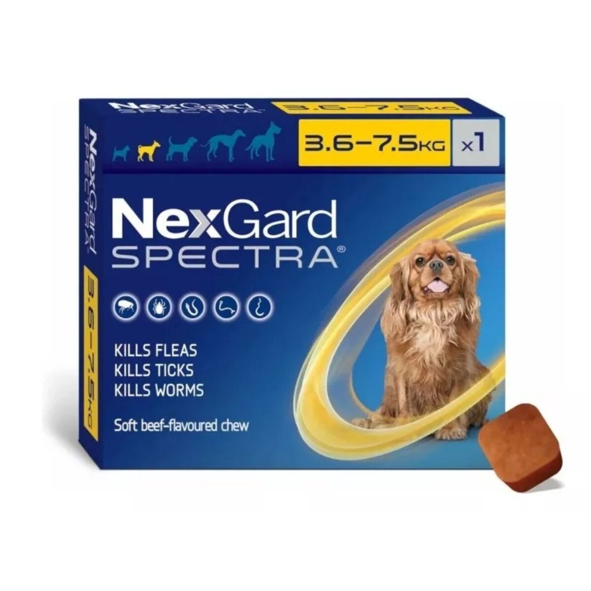 NEXGARD SPECTRA ANTIPARASITORIO INTERNO Y EXTERNO - DE 3,6 A 7,5 KG 