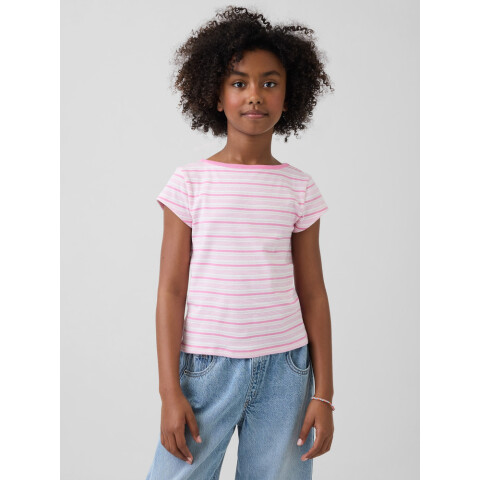 SS CAP SLV FITTED TEE_STRIPE PINK STRIPE