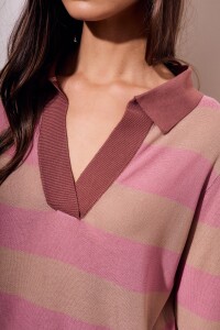 Sweater Polo Rayado Rosa