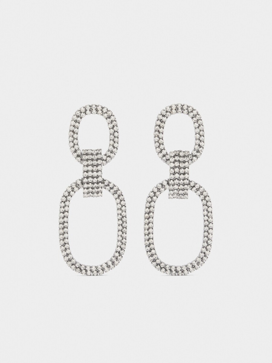 Pendientes Maxi Aro Doble Con Cristales plateado