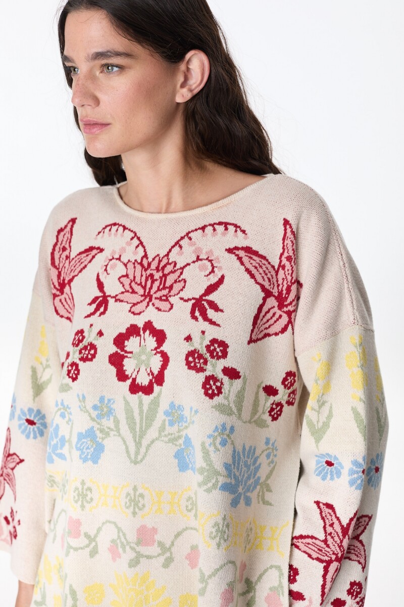 Sweater Fancy Jacquard Estampa Flores