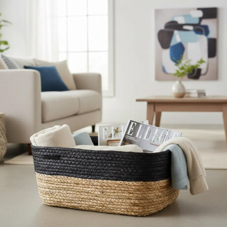 Cesto Canasto Fibra Natural Paramount Decoración 35x28x13Cm Negro