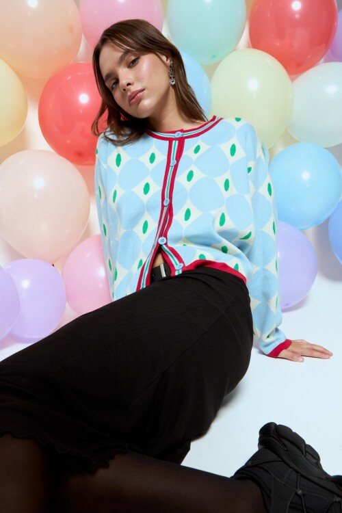 Cardigan geométrico celeste