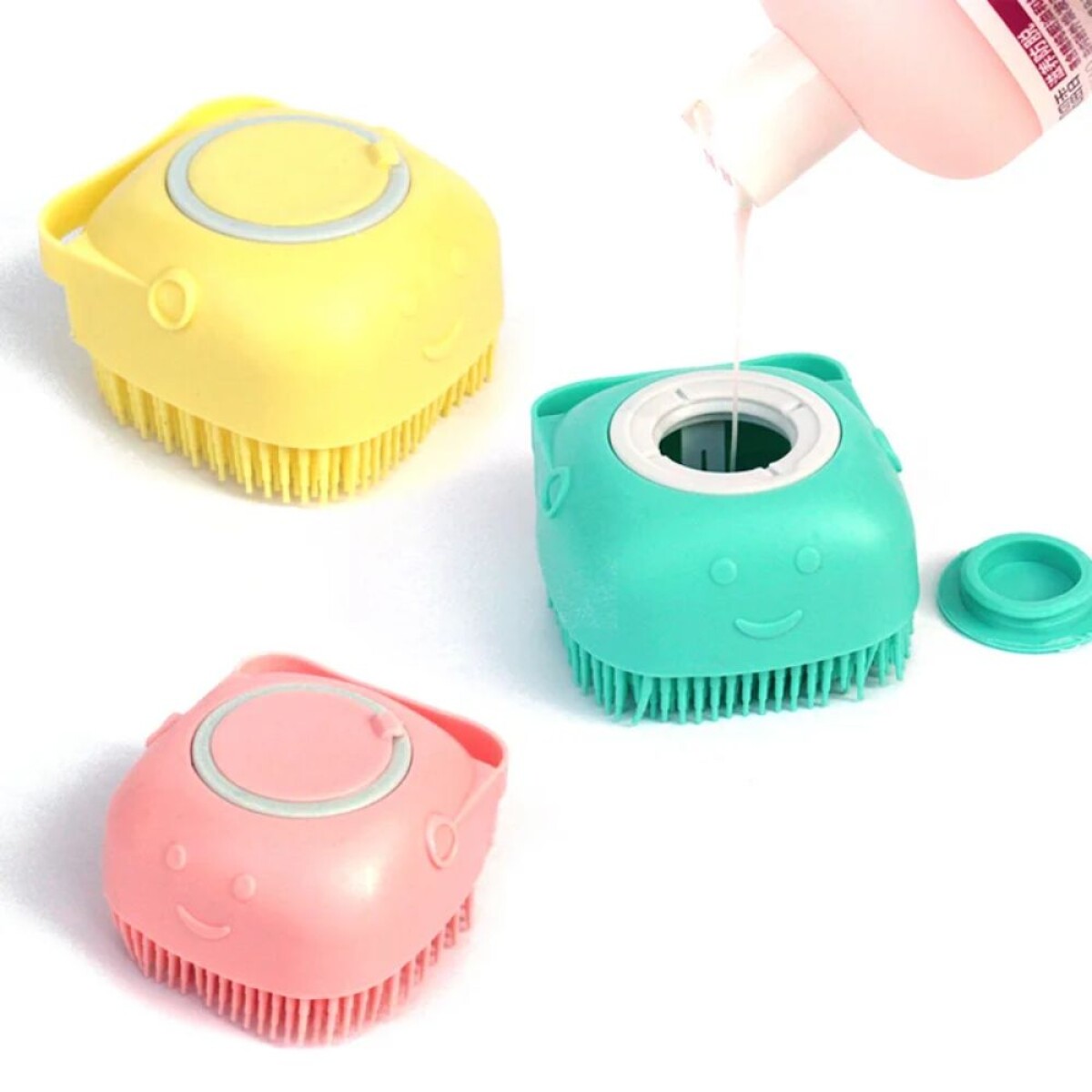 Cepillo De Silicona Para Baño Con Dispensador De Shampoo 