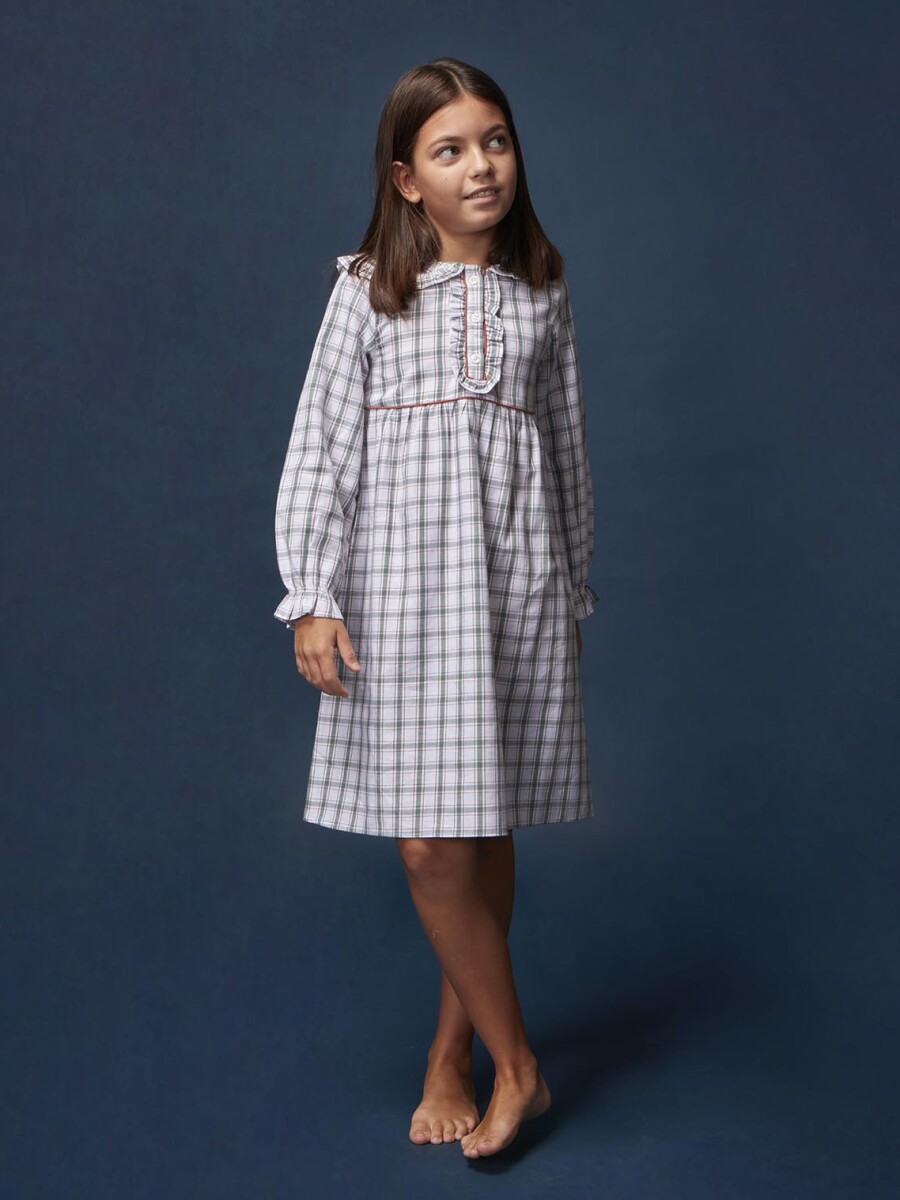 Camison De Cuadros Con Vivo Verde Suave