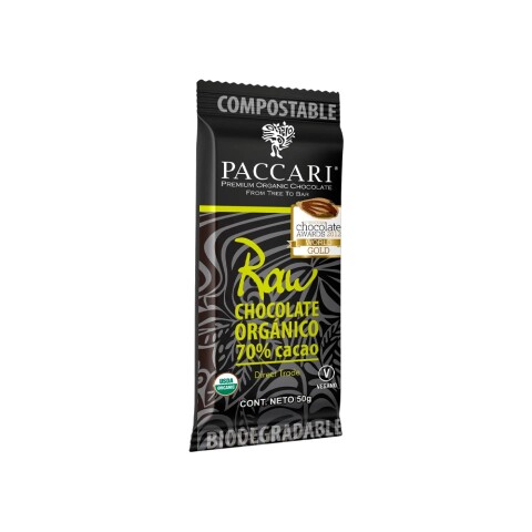 Chocolate Orgánico Raw 70% Cacao 50 g Paccari Chocolate Peccari Org Raw 70%