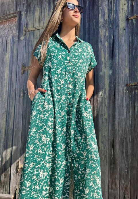 Vestido camisero largo Verde