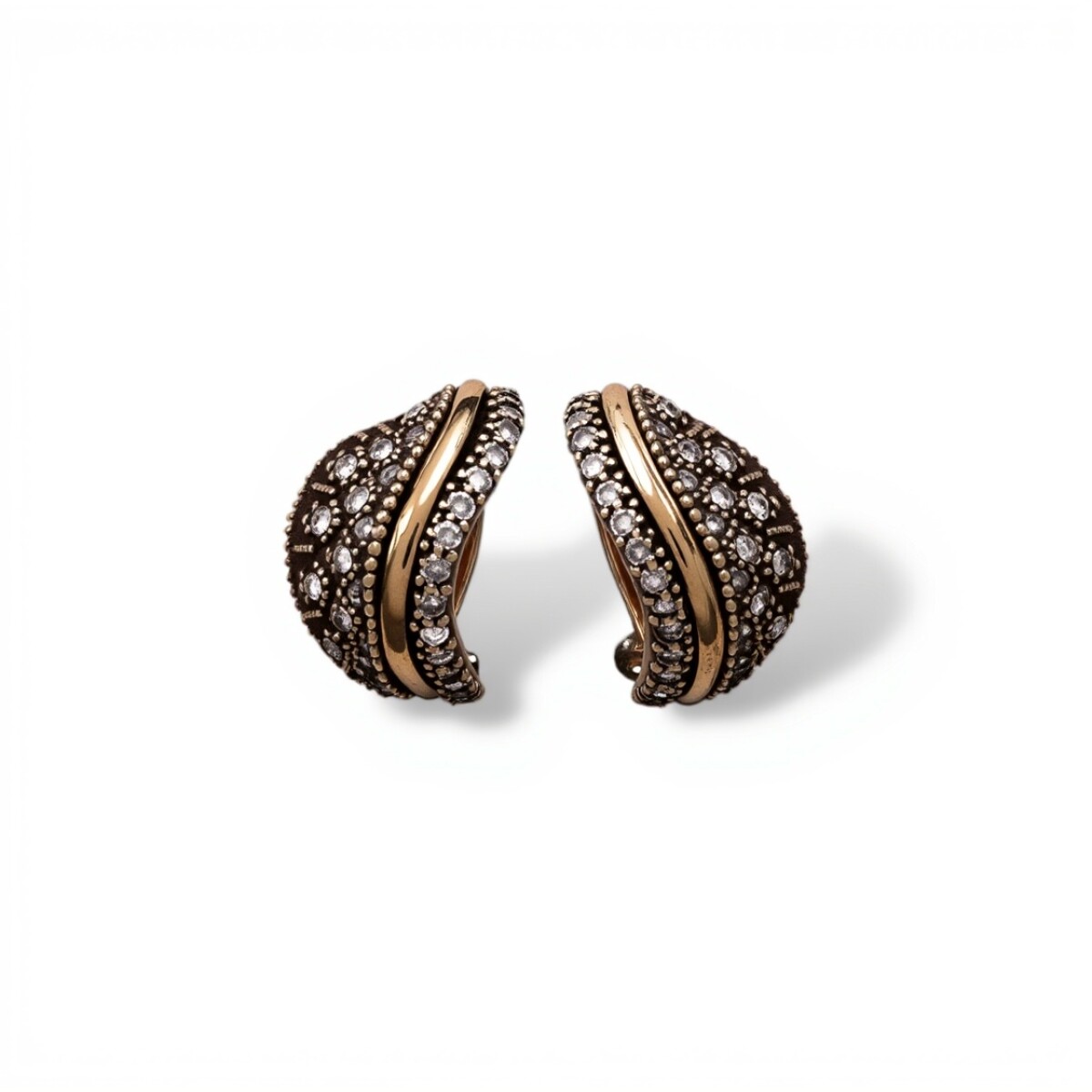 Caravanas Vintage Zirconia-Plata y oro-Zirconia blanca-CA5110 - conpiedra 