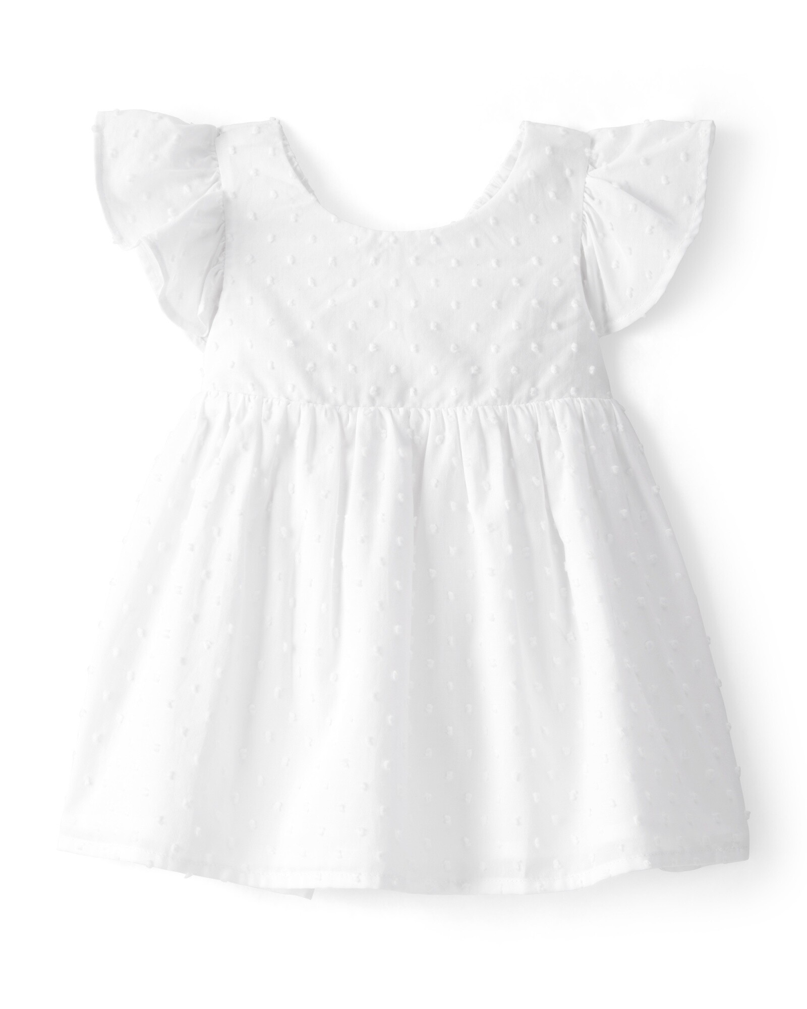 Vestido de algodón con textura plumetí, blanco, mangas con volados Sin color