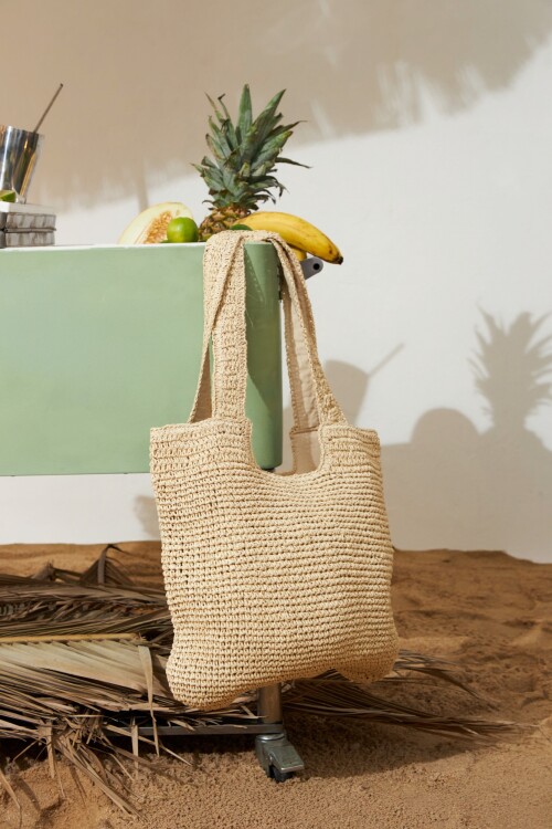 Cartera canasto geometric beige