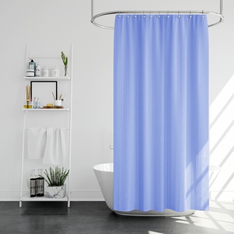 Cortina para Baño Ducha Rayada en Poliéster Celeste