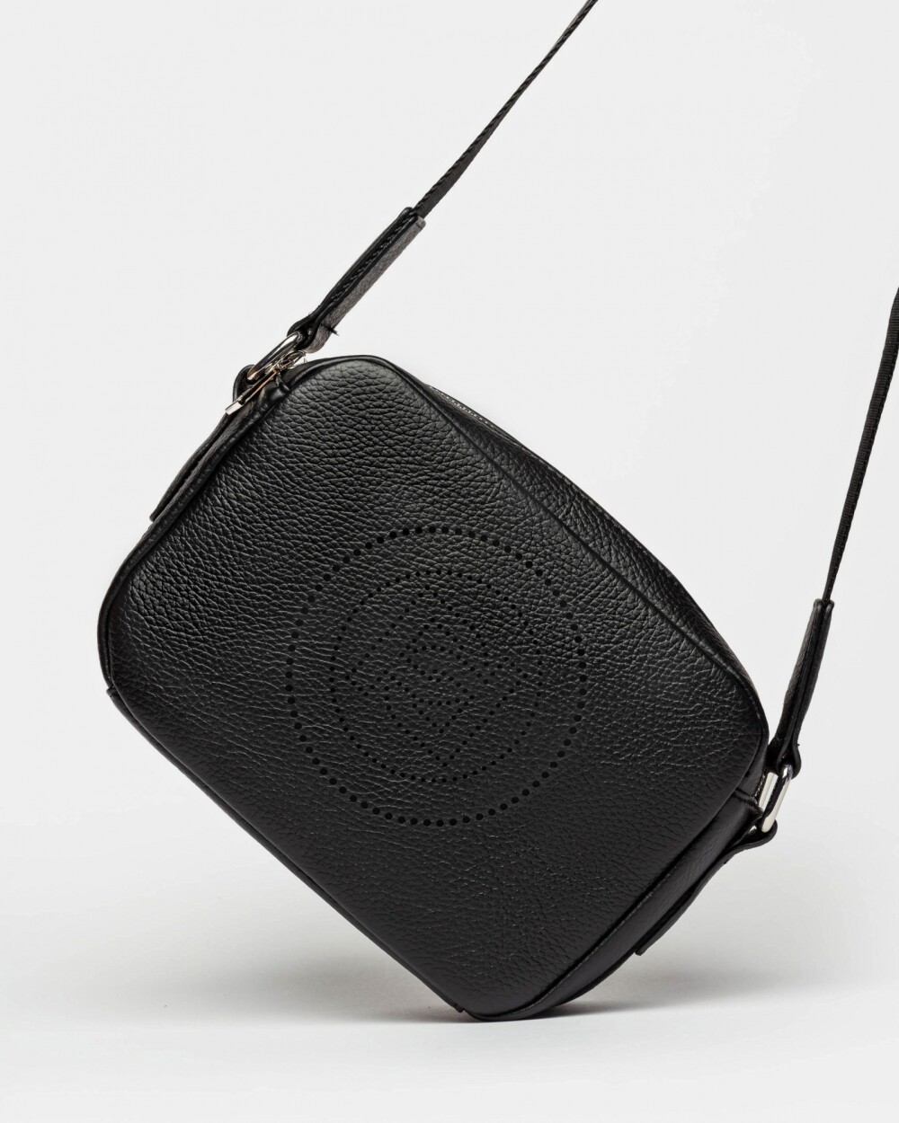 Bandolera Key en efecto cuero graneado Negro